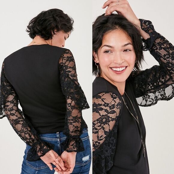 Stella and Dot Belle Black Lace Bell Sleeve Blouse XS - Picture 3 of 12